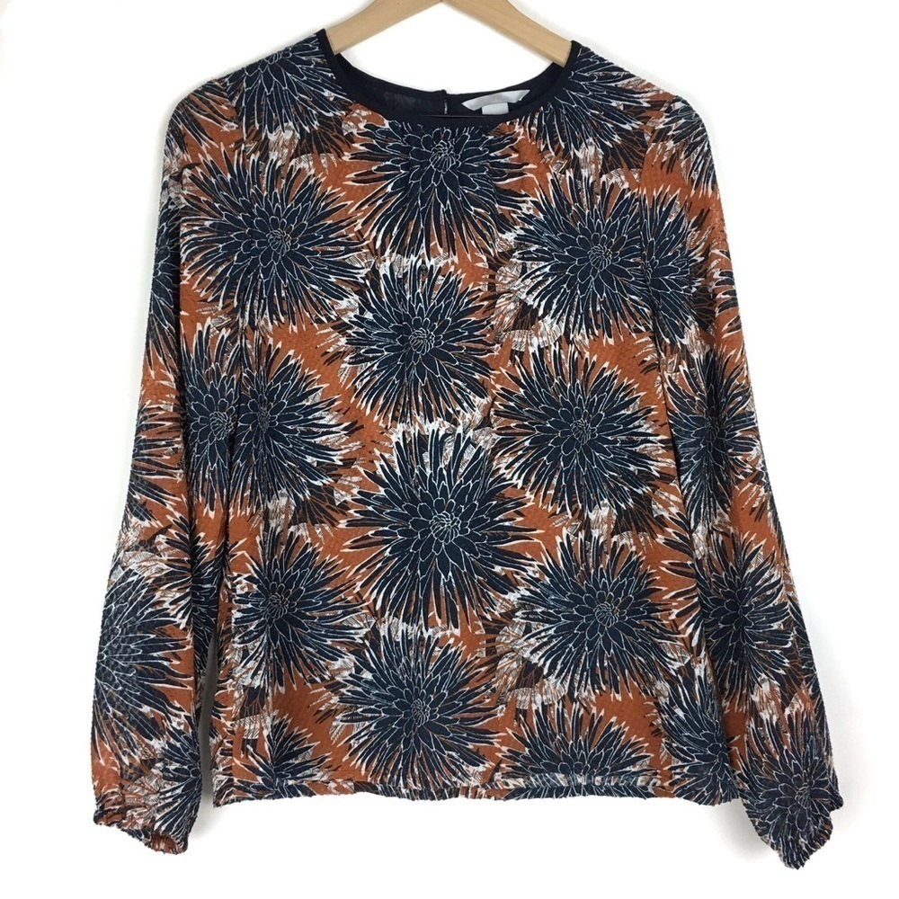 H&M Blouse Top Floral Sheer Flowy Long Sleeve Textured Lightweight Size 8 NWT
